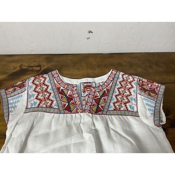 Johnny Was Ezra White Linen Embroidered V-Neck Boho Top Blouse Size S - Picture 2 of 8